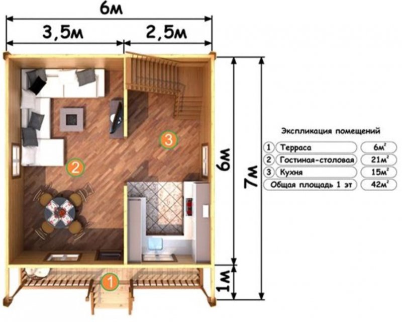 Каркасный дом 6х7 планировка