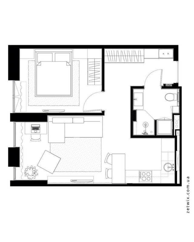 Квартира студия 36 кв.м планировка