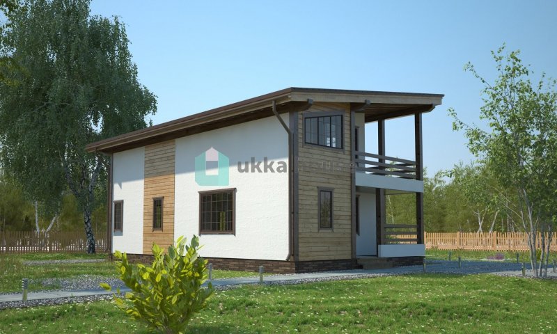 Двухэтажный каркасный дом с односкатной крышей