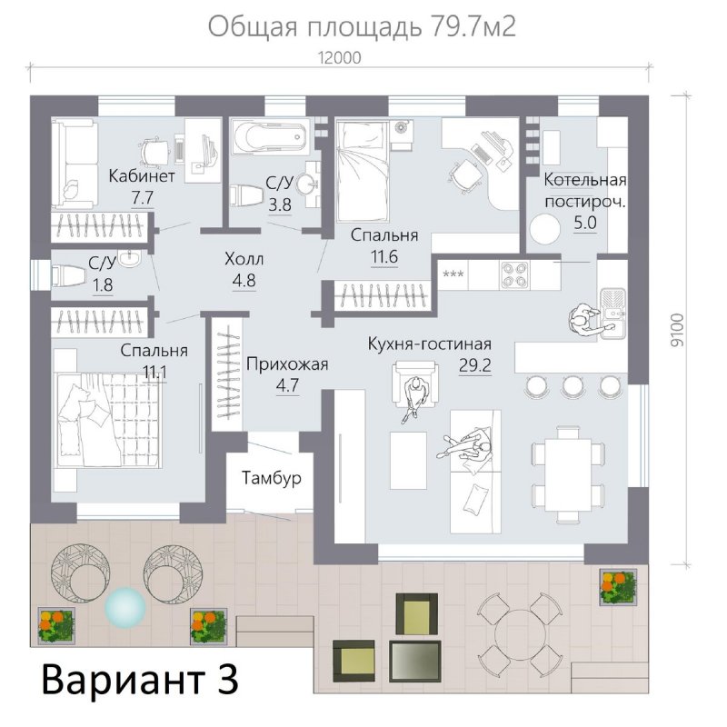 Одноэтажный дом d079.6