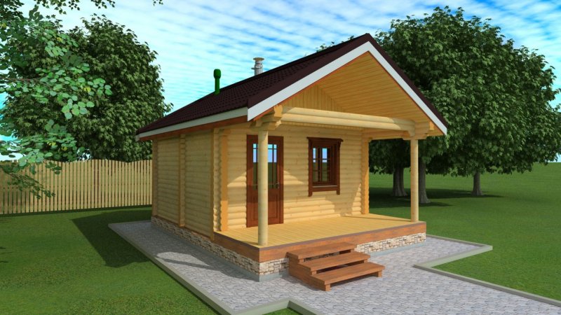 Баня 6х6 с террасой из бревна