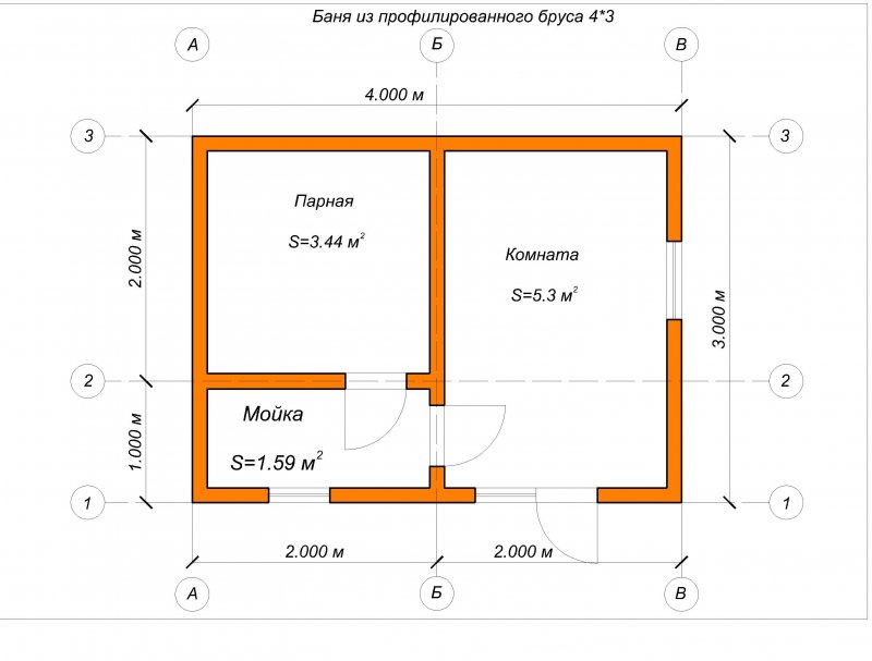 Чертёж бани 3х4 из бруса