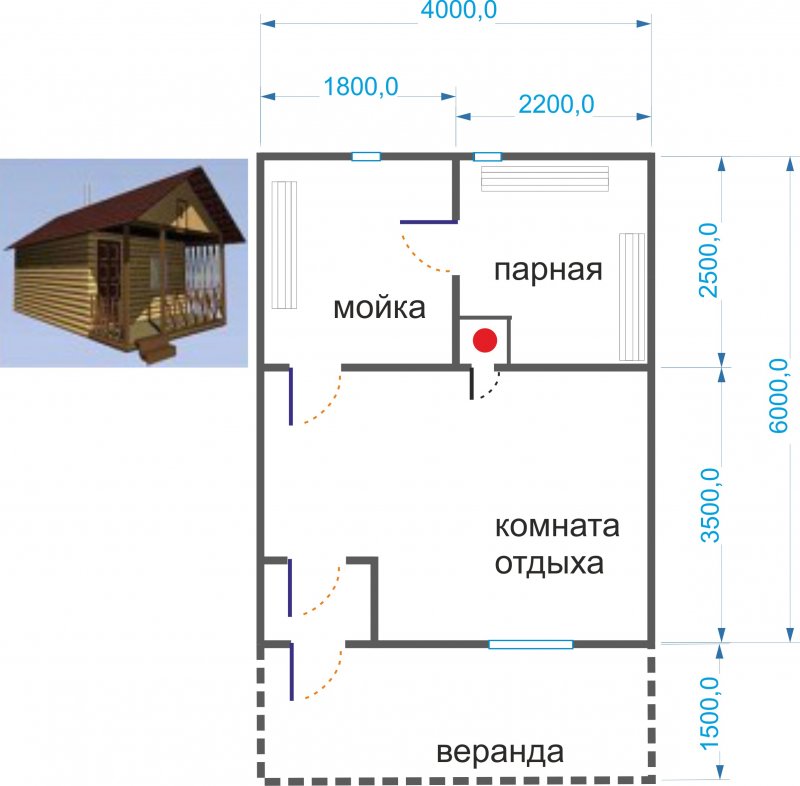 Проект бани 6 на 4