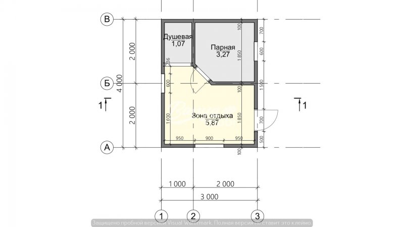 Чертеж каркасной бани 3х7
