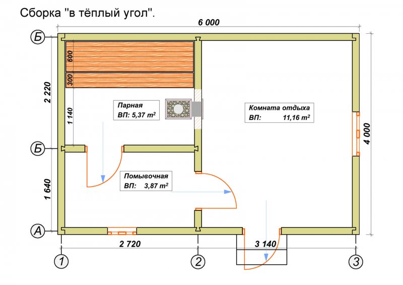 Баня 4х4 из бруса 150х150 планировка