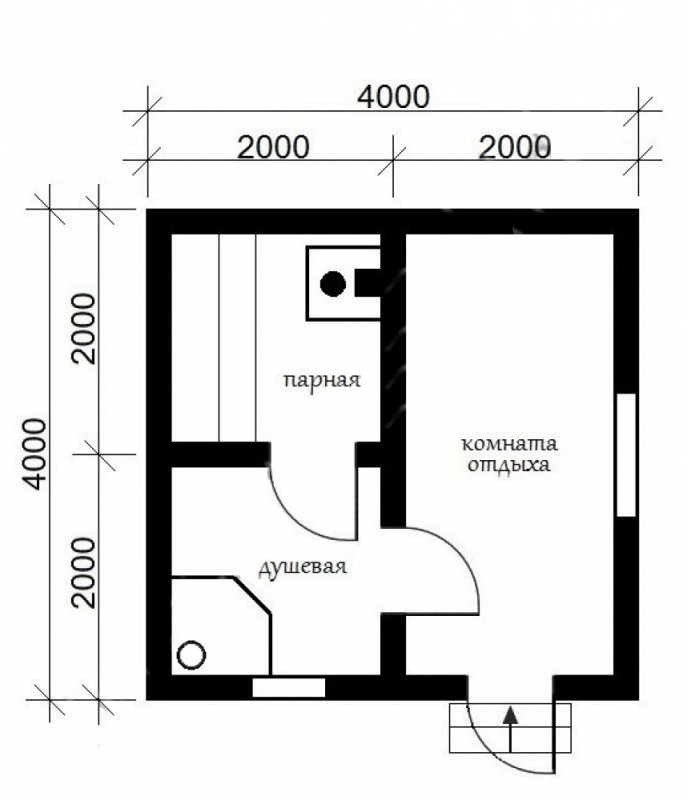 Проект бани 4 на 4 из бруса