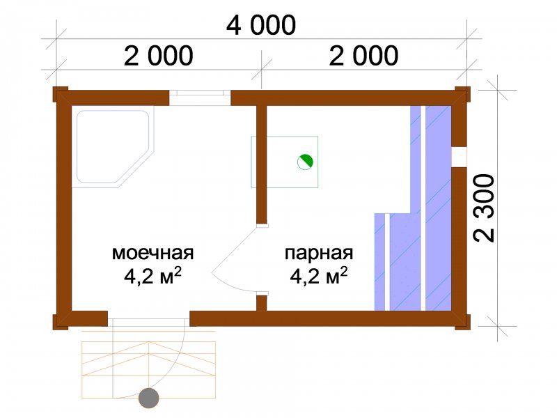 Мобильная баня 4х2.3 с помывочной