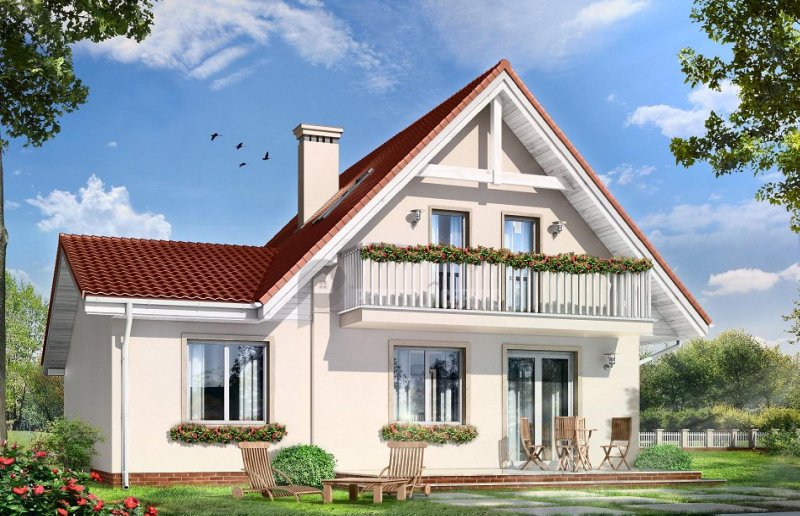Дом с мансардой и двускатной крышей