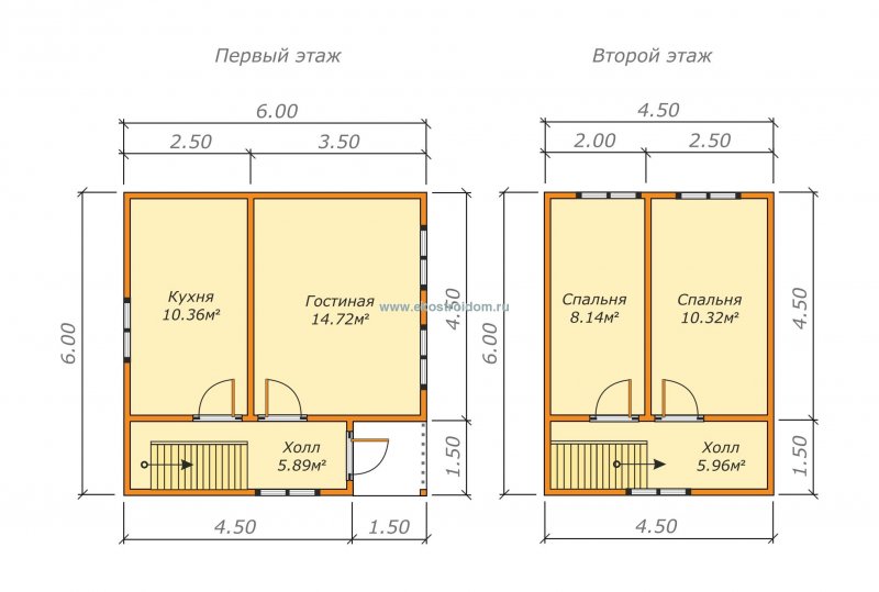 Планировка дома из бруса 6х6 с мансардой