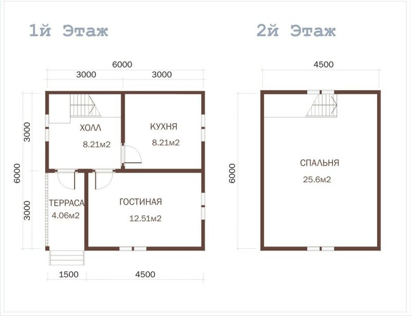 Дачный домик 4х6 двухэтажный чертёж