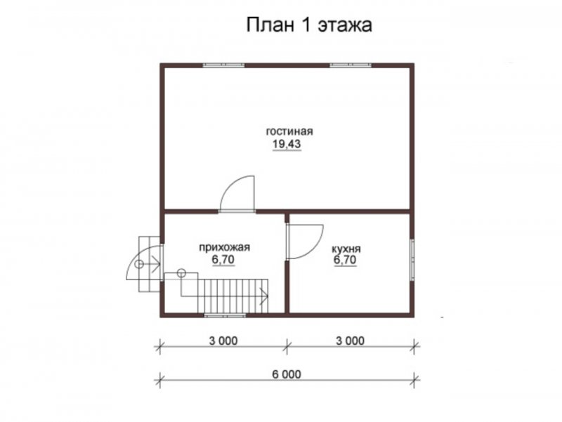 Чертеж каркасного дома 6х6 с мансардой