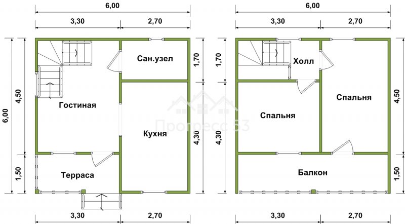Дом из бруса 6 на 6 планировка