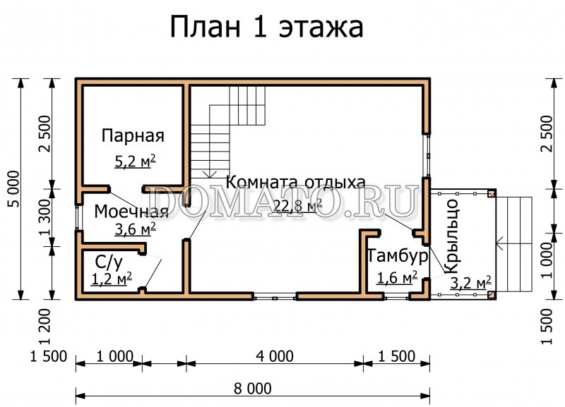 Проект бани 6х3 из бревна с террасой