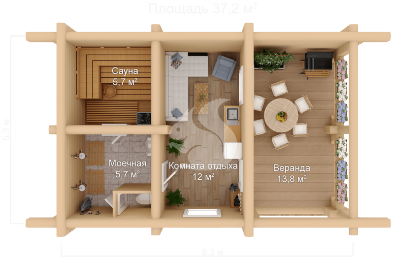 Проект бани 6х4 из бруса 150х150