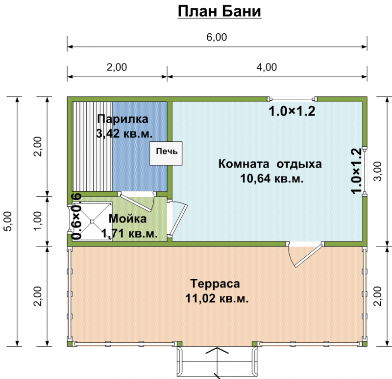 Баня из бруса планировка 6х7