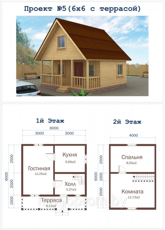 Планировка дома 6 на 9 двухэтажный из бруса с террасой
