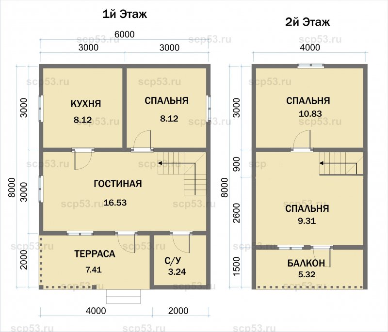Планировка дачного домика 6х6 двухэтажный