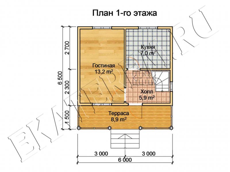 Дачный дом 6х6 с мансардой и верандой из бруса планировка