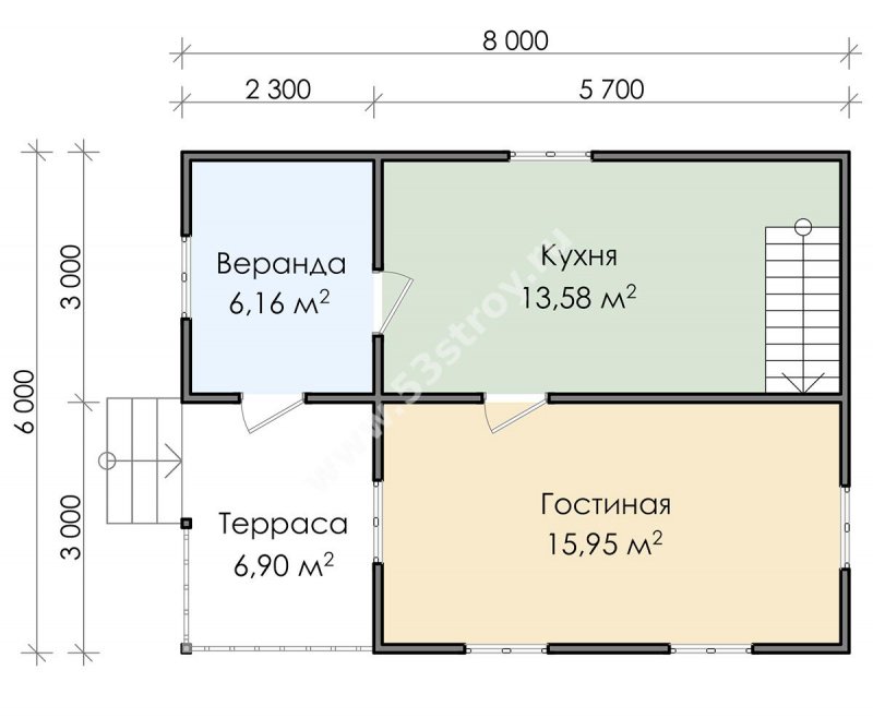 Баня из бруса 5х5 с мансардой и террасой