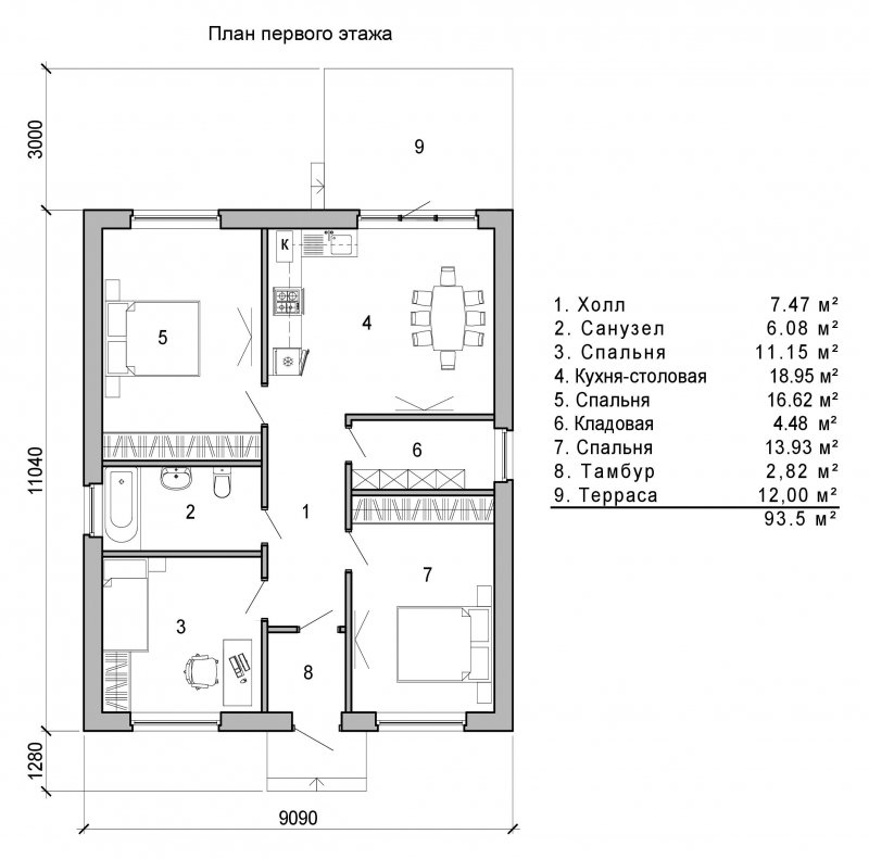 Каркасный дом 8х8 планировка