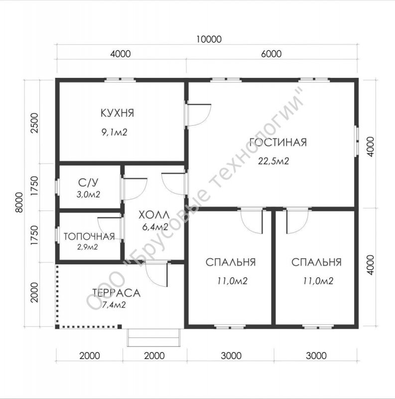 Проект дома из бруса 10х10 одноэтажный