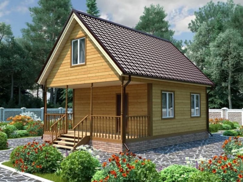 Дачный дом с верандой 6х8