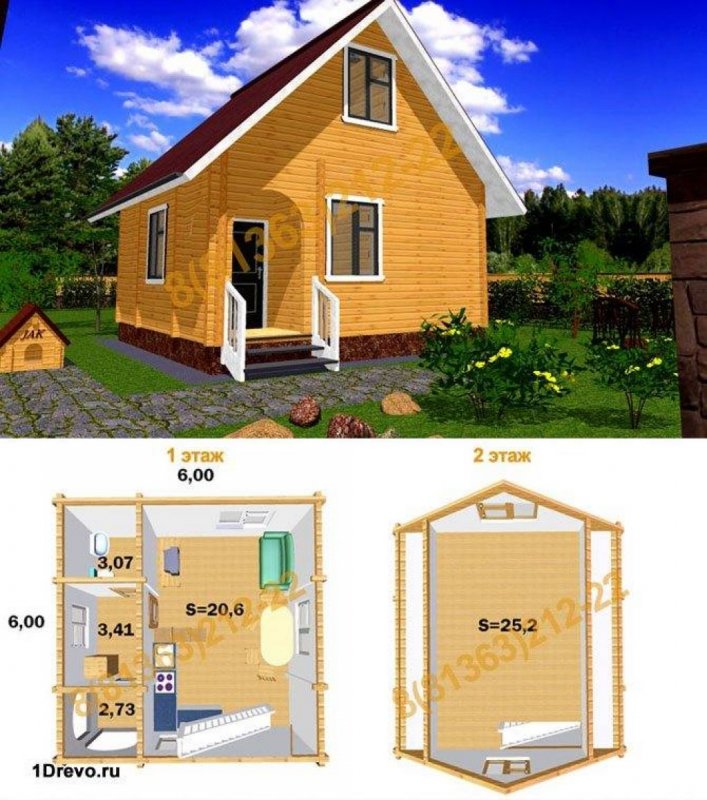 Планировка дачного домика 6х6