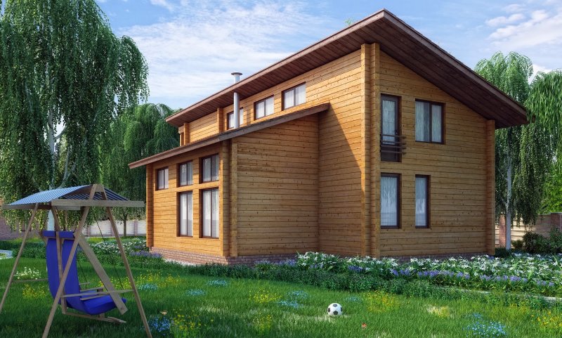 Каркасный двухэтажный дом 6х6 с односкатной крышей