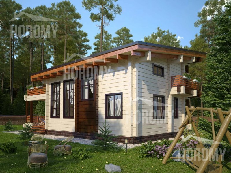 Финский дом из клееного бруса с односкатной крышей