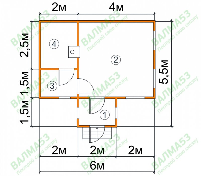Чертеж каркасной бани 3х7