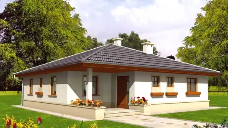 Одноэтажный особняк четырехскатной крышей