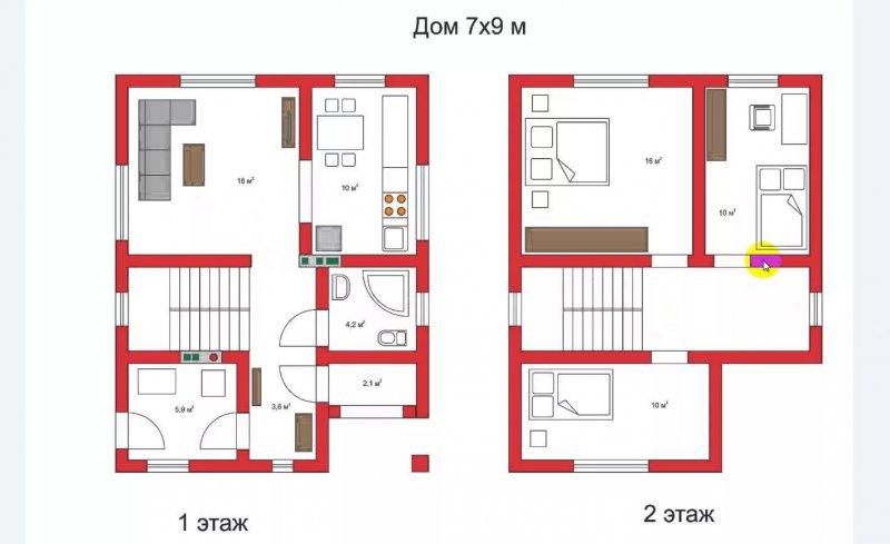Планировка маленького двухэтажного дома