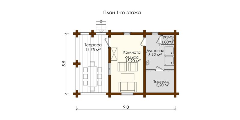 План бани с террасой