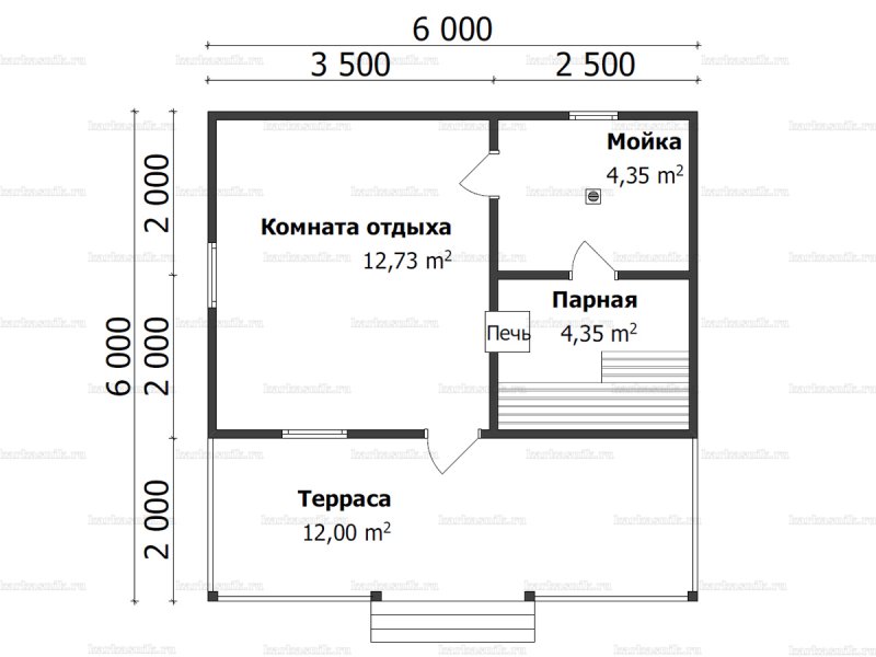 Проект каркасной бани 6х6