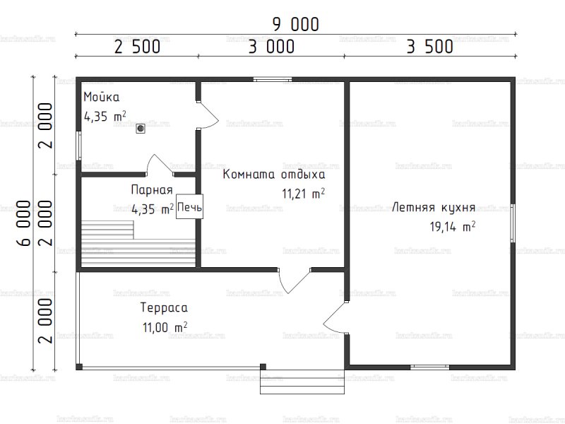 Планировка каркасной бани 6х9