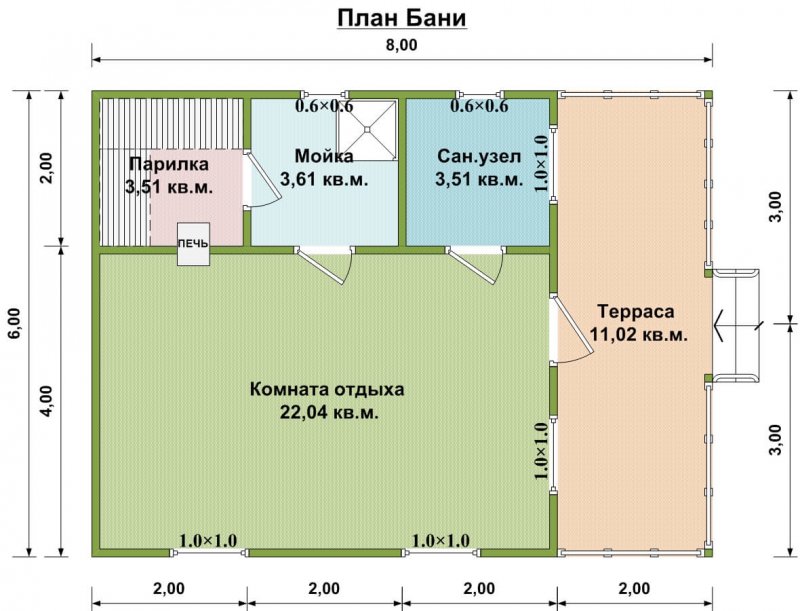 Баня 6 на 6 планировка