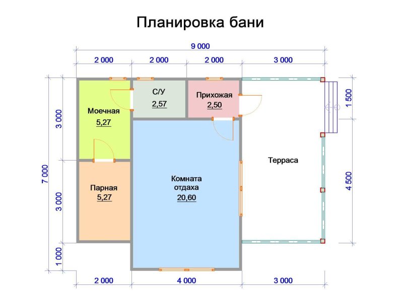 Баня 9х9 Одноэтажная планировка
