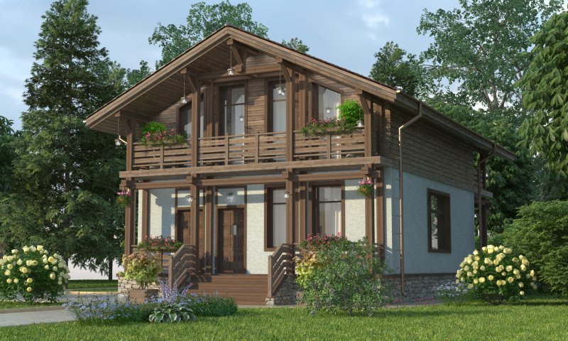 Комбинированный дом с балконом и террасой