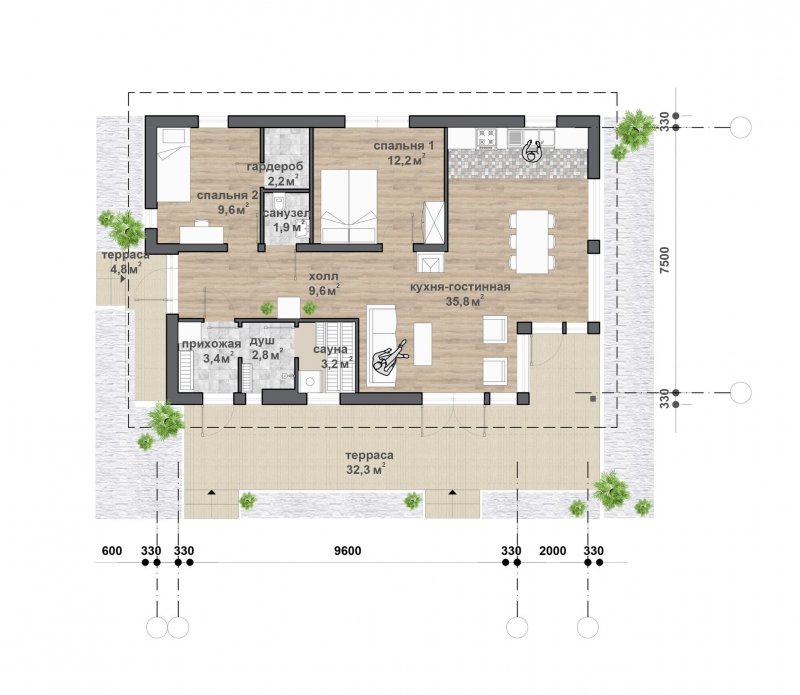 Планировки каркасных домов 7500х8500