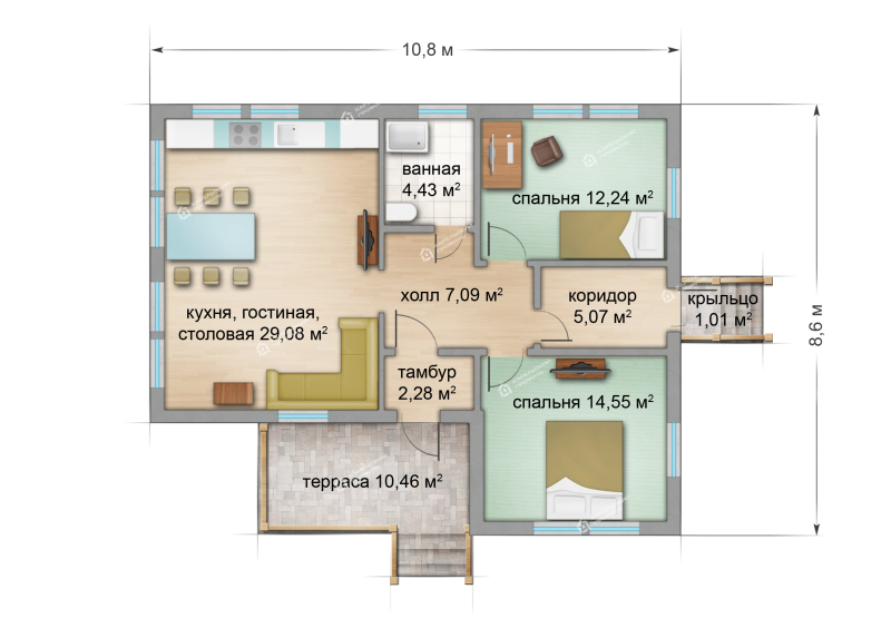 Проект каркасного дома 8х8 одноэтажный
