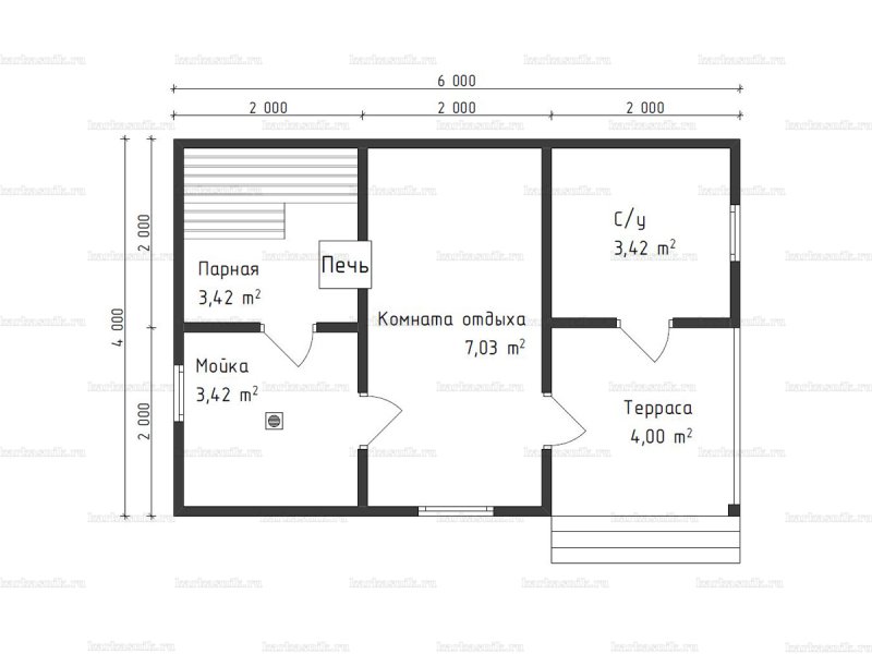 Проект бани 6 на 4 из бруса