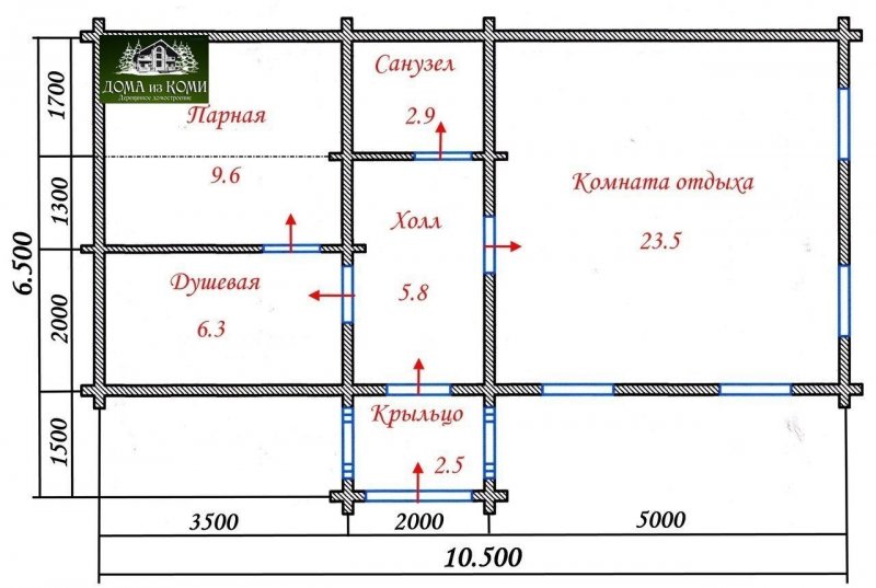 Планировка бани 10х6