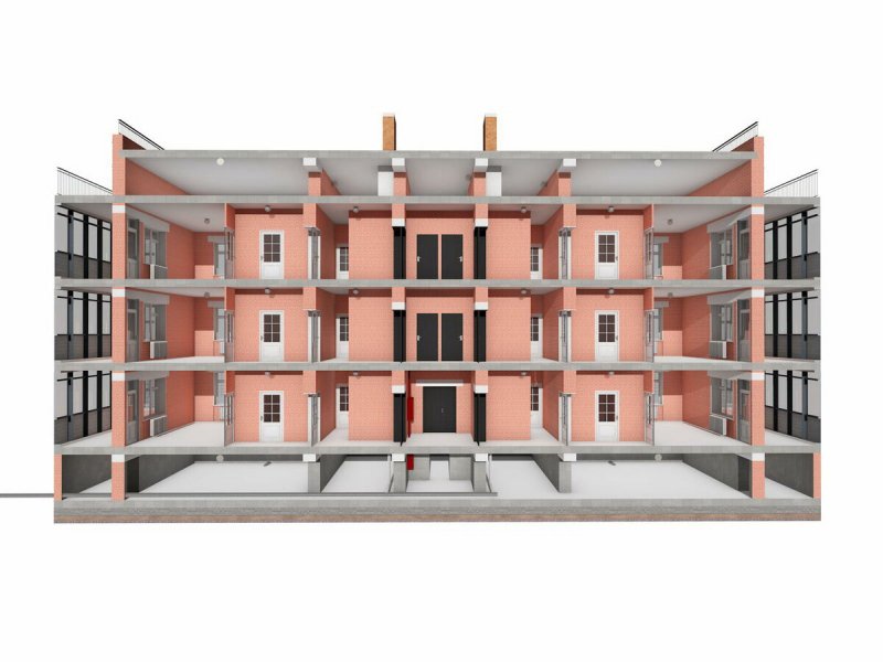 Коробка многоквартирного дома 3d