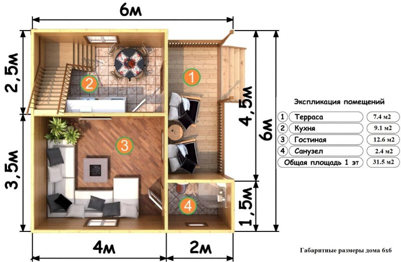 Планировка дачного домика 6х6 двухэтажный