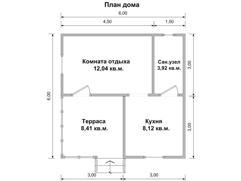 Дом из бруса 6х6 одноэтажный планировка
