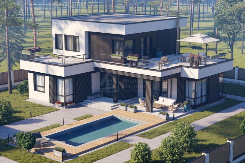 Дом с плоской крышей монолит 170 м