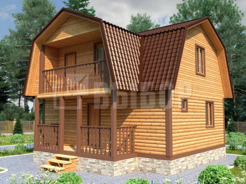 Дом с ломаной крышей и балконом