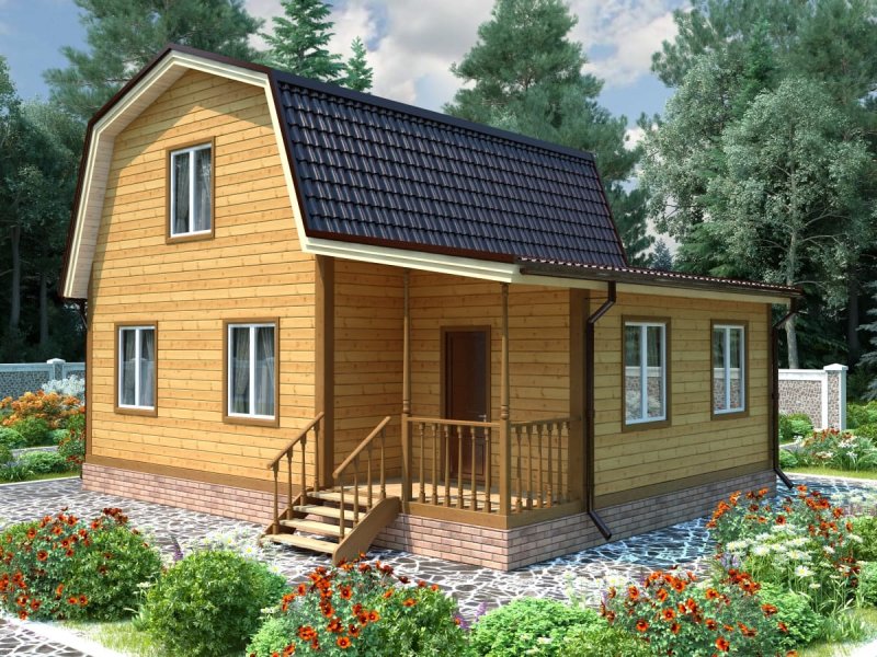 Каркасный дом с синей крышей