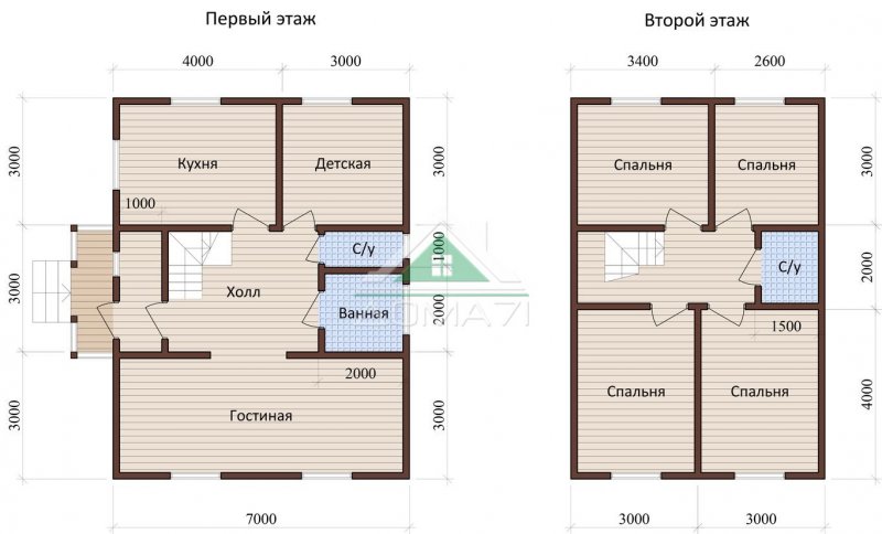 Дом из бруса 7х7 двухэтажный планировка