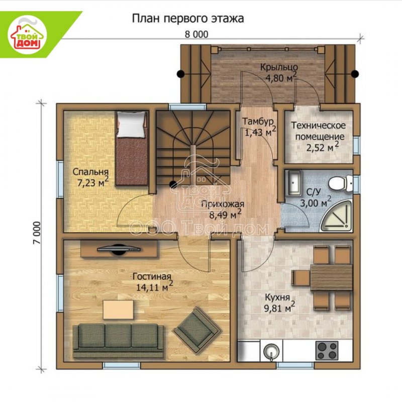 Планировка домика 7 на 8